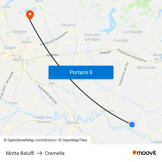 Motta Baluffi to Cremella map