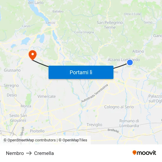 Nembro to Cremella map