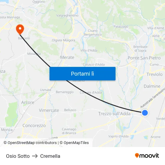 Osio Sotto to Cremella map