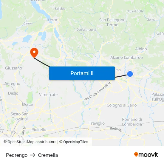 Pedrengo to Cremella map