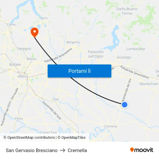 San Gervasio Bresciano to Cremella map