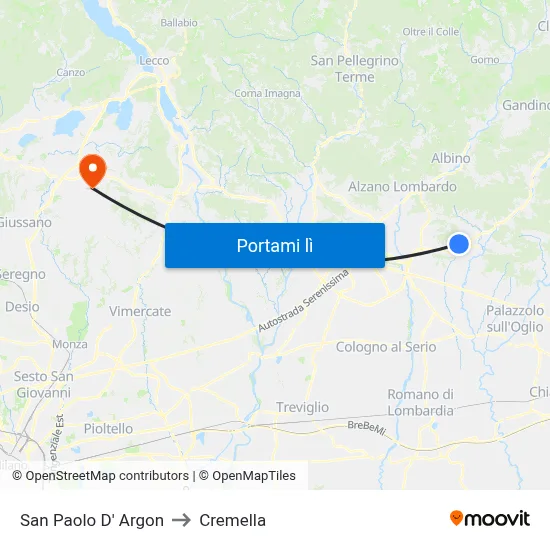 San Paolo D' Argon to Cremella map