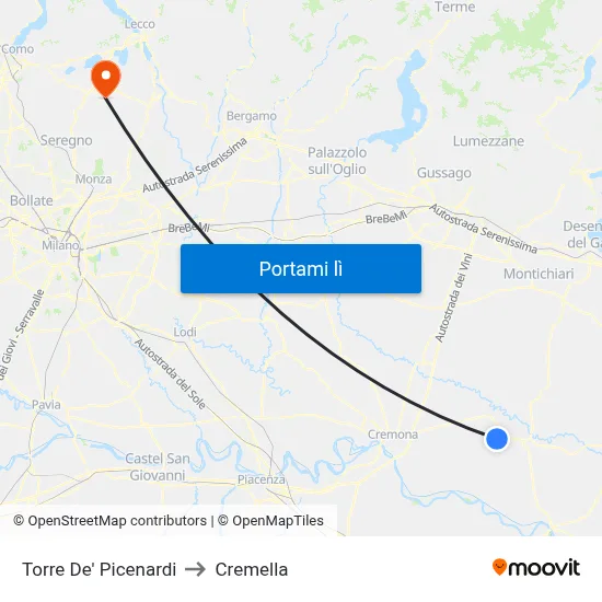Torre De' Picenardi to Cremella map