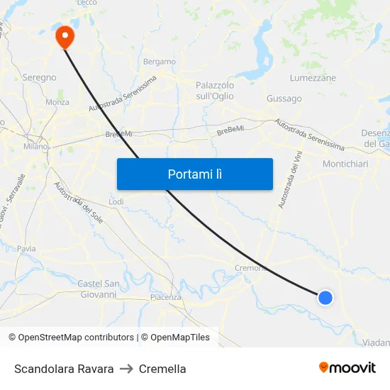 Scandolara Ravara to Cremella map