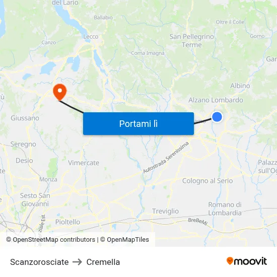Scanzorosciate to Cremella map