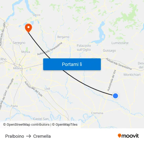 Pralboino to Cremella map