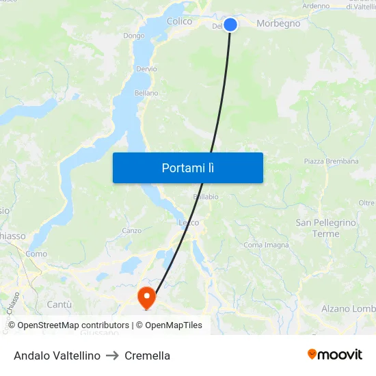 Andalo Valtellino to Cremella map