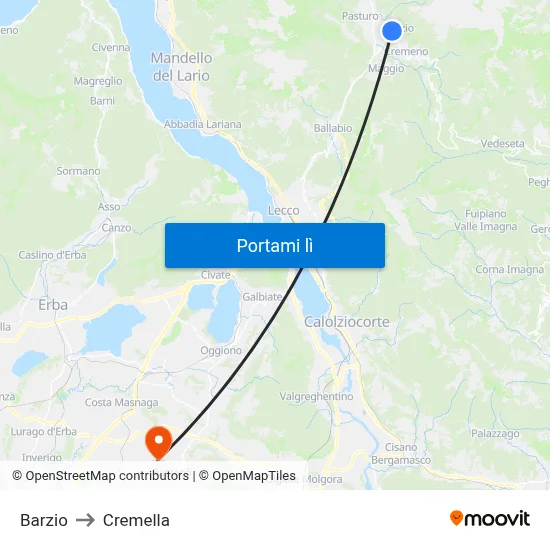 Barzio to Cremella map