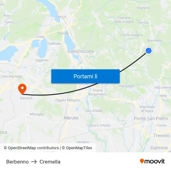 Berbenno to Cremella map