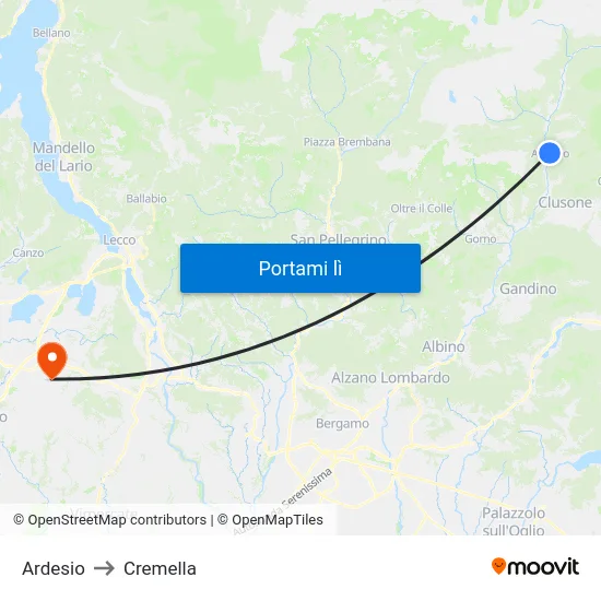 Ardesio to Cremella map