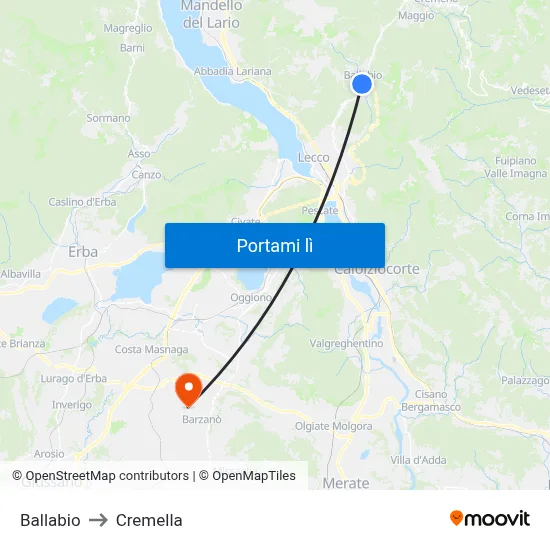 Ballabio to Cremella map