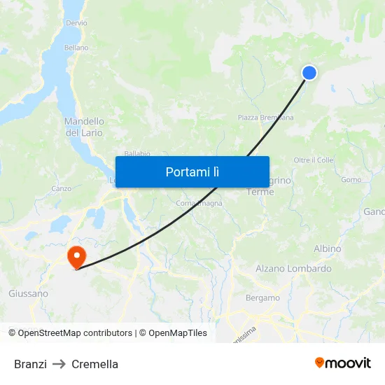Branzi to Cremella map