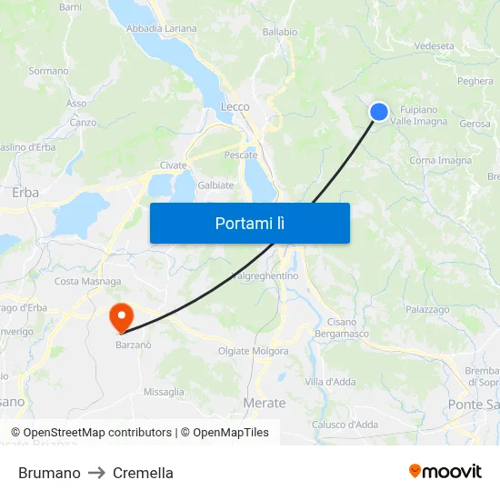 Brumano to Cremella map