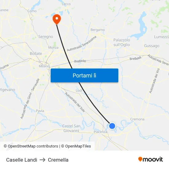 Caselle Landi to Cremella map