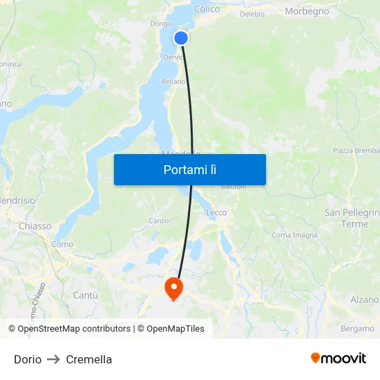 Dorio to Cremella map