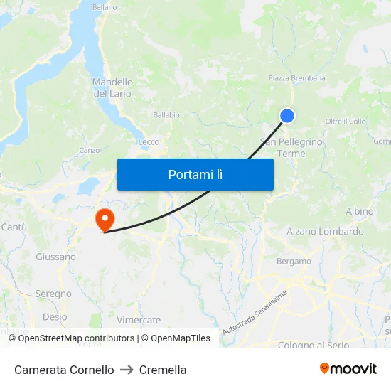 Camerata Cornello to Cremella map