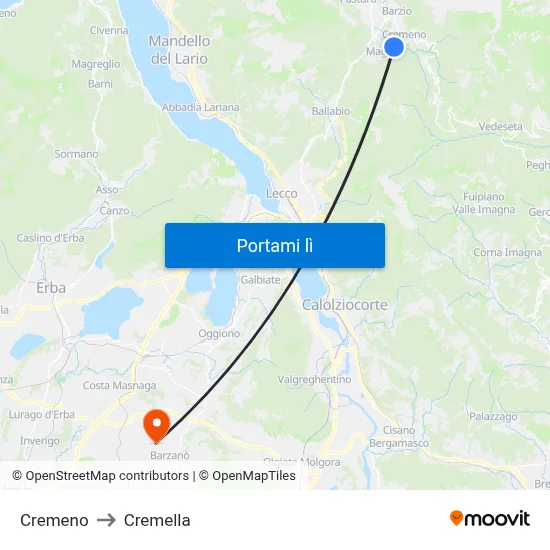 Cremeno to Cremella map