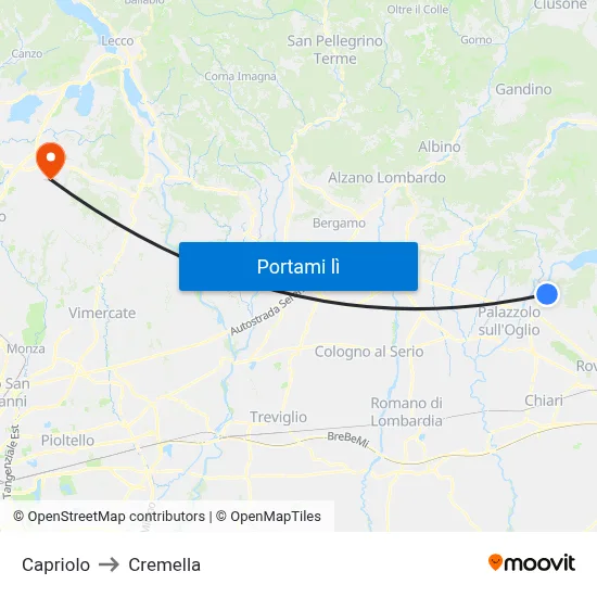 Capriolo to Cremella map