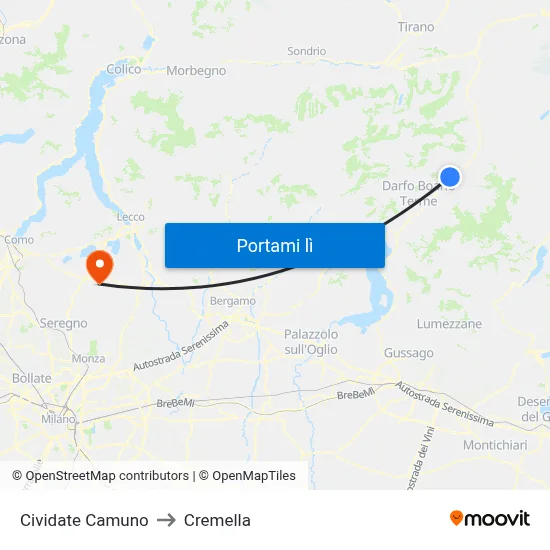 Cividate Camuno to Cremella map