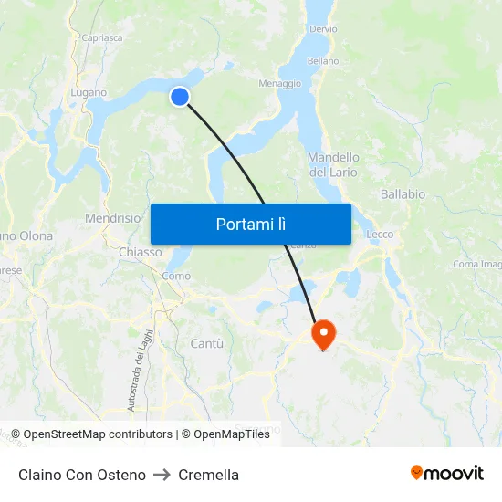 Claino Con Osteno to Cremella map