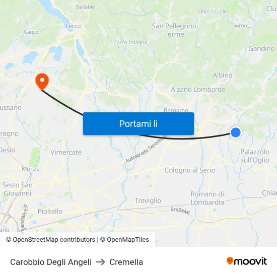 Carobbio Degli Angeli to Cremella map