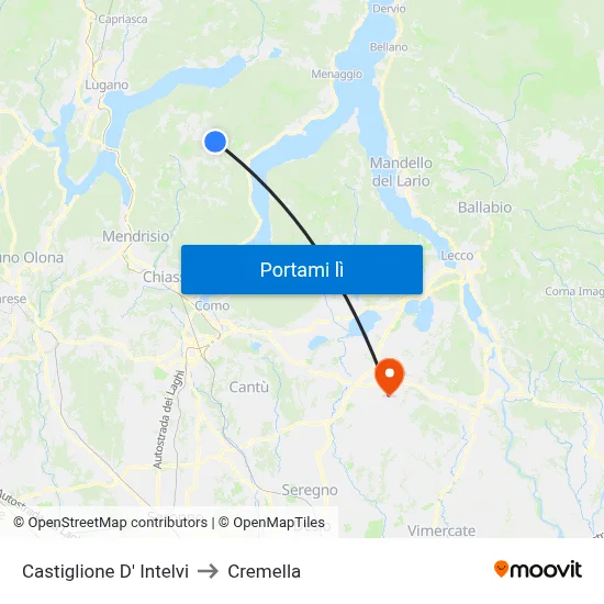 Castiglione D' Intelvi to Cremella map