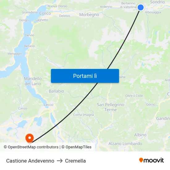 Castione Andevenno to Cremella map