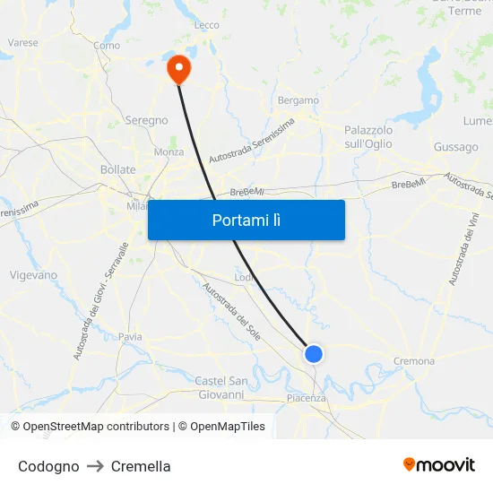 Codogno to Cremella map
