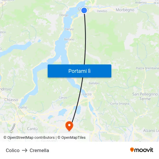 Colico to Cremella map