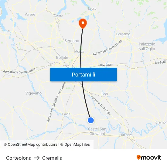 Corteolona to Cremella map