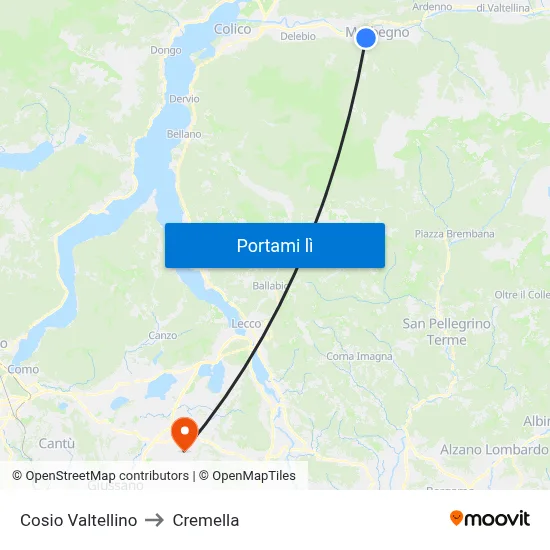 Cosio Valtellino to Cremella map