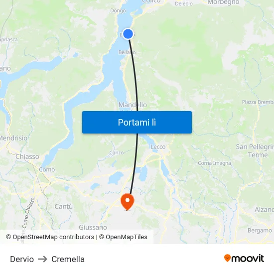 Dervio to Cremella map