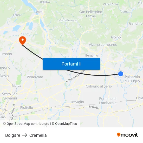 Bolgare to Cremella map