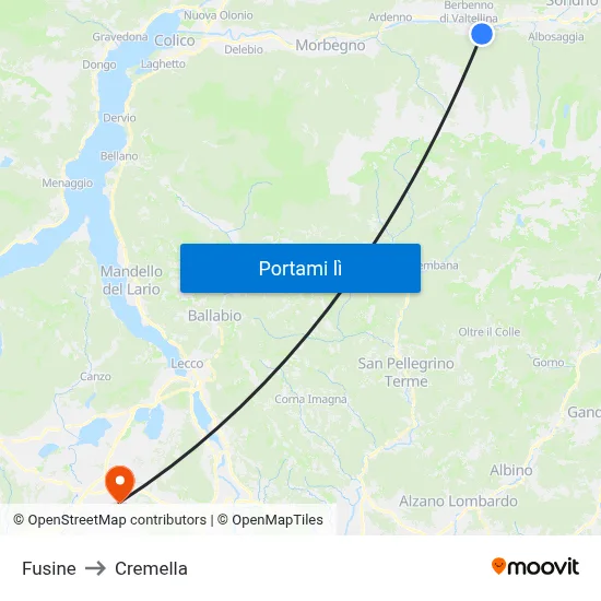 Fusine to Cremella map