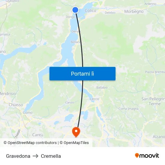Gravedona to Cremella map