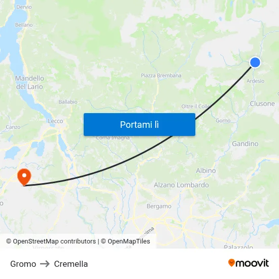 Gromo to Cremella map