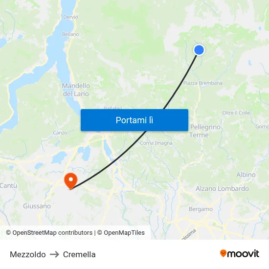 Mezzoldo to Cremella map