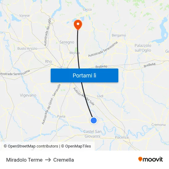 Miradolo Terme to Cremella map