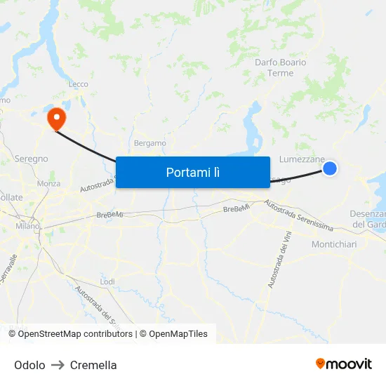 Odolo to Cremella map