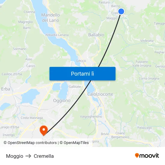 Moggio to Cremella map