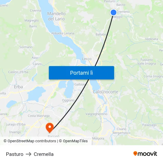 Pasturo to Cremella map