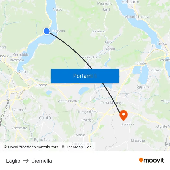 Laglio to Cremella map