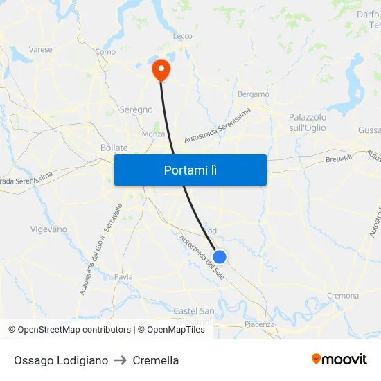 Ossago Lodigiano to Cremella map