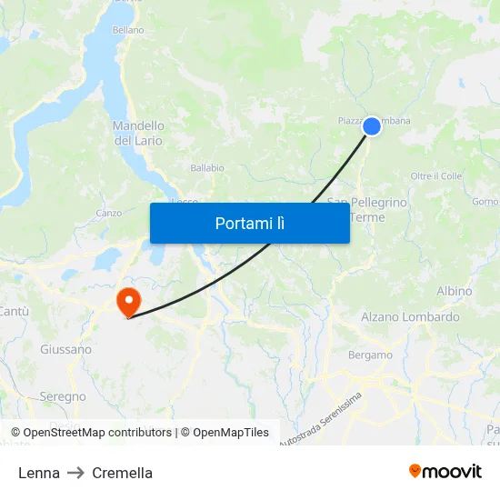 Lenna to Cremella map