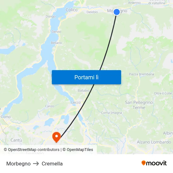 Morbegno to Cremella map