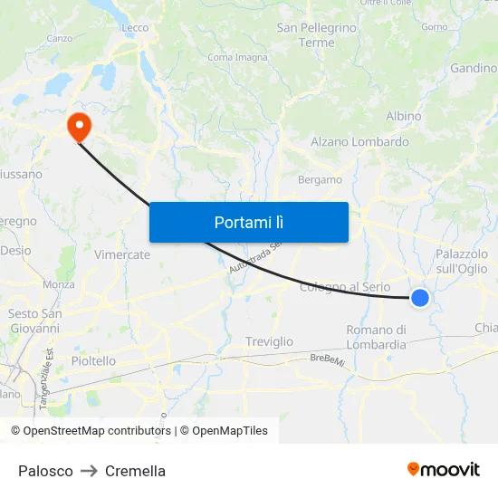 Palosco to Cremella map