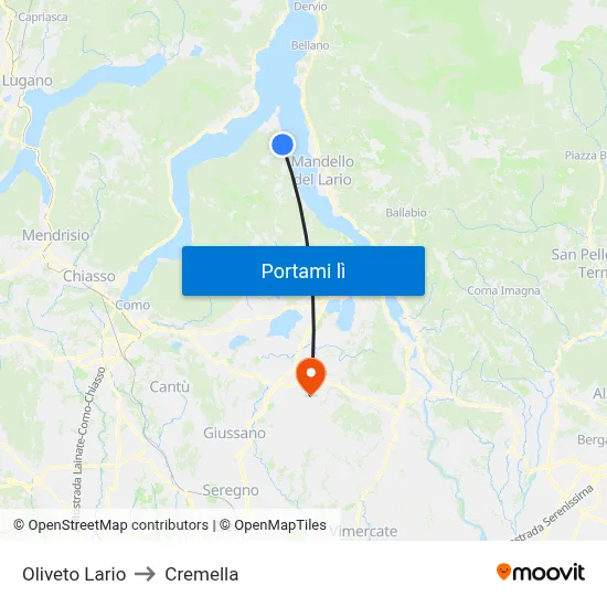 Oliveto Lario to Cremella map