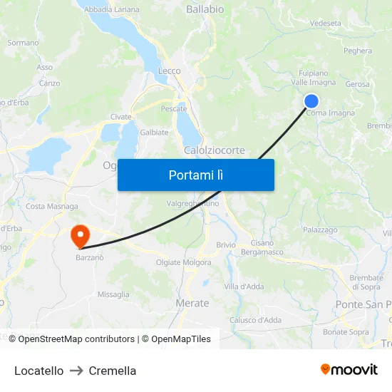 Locatello to Cremella map