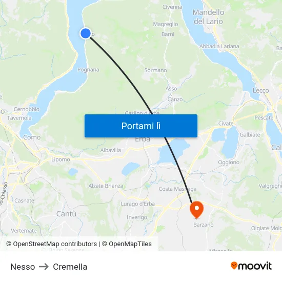 Nesso to Cremella map