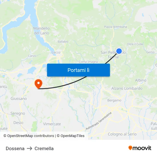 Dossena to Cremella map